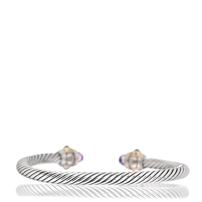 David Yurman Sterling Silver 14K Yellow Gold Amethyst Tourmaline Rhodolite 5mm Cable Renaissance Bracelet 3 of 4