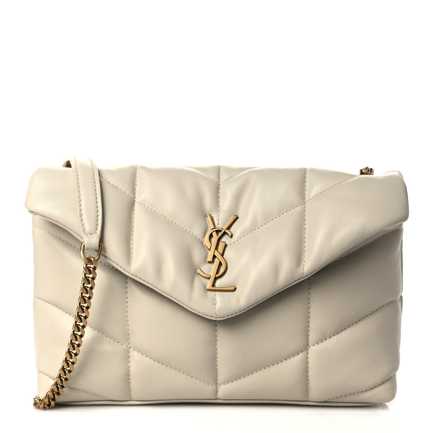 Lambskin Quilted Toy Loulou Puffer Monogram Chain Satchel Crema Soft