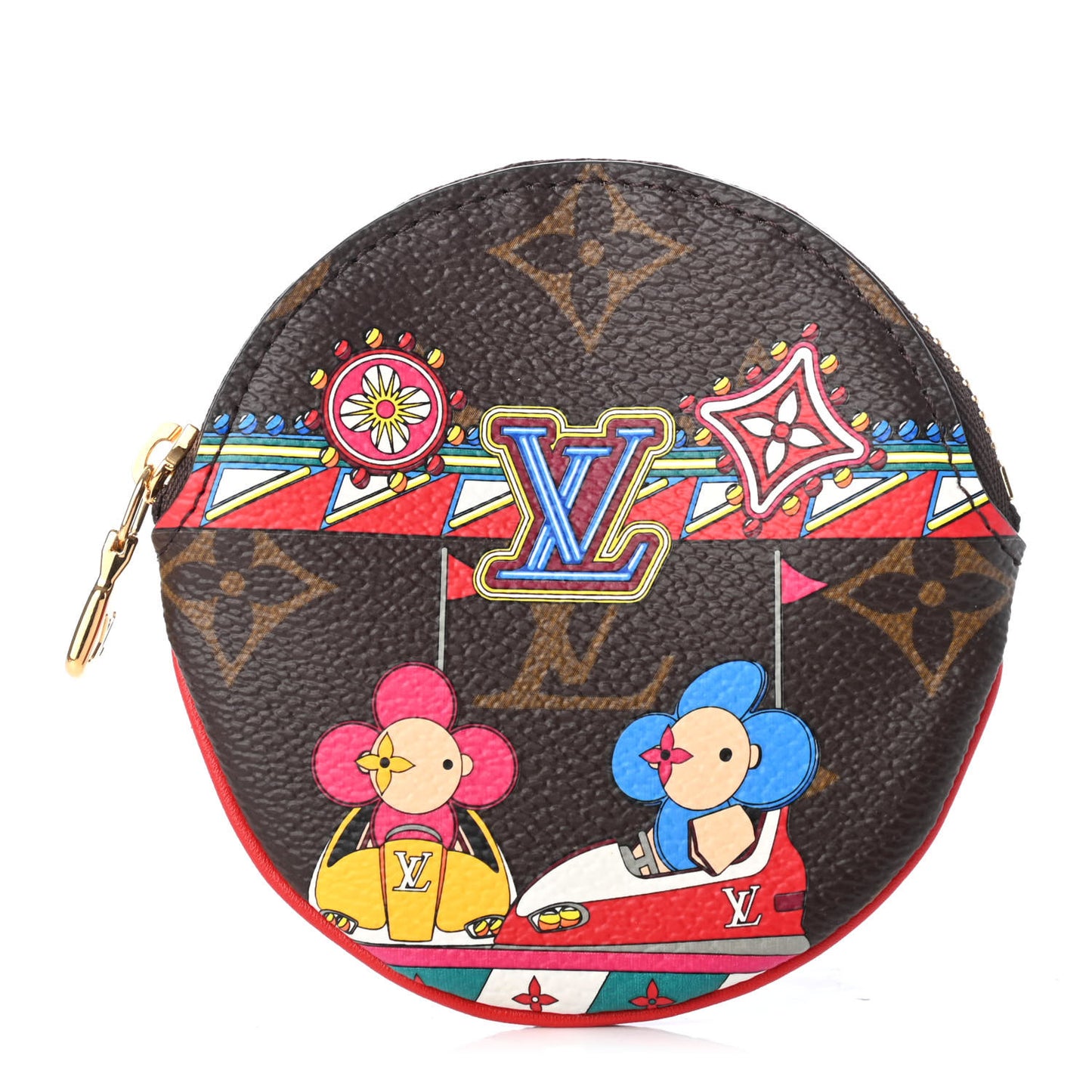 Monogram 2020 Christmas Animation Bumper Cars Round Coin Purse Coquelicot