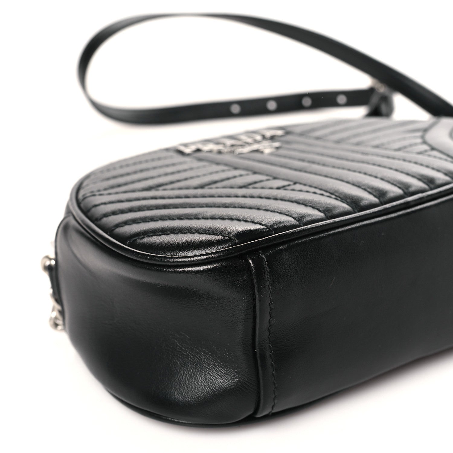 Prada Soft Calfskin Impunture Diagramme Dome Crossbody Bag Black 7 of 8