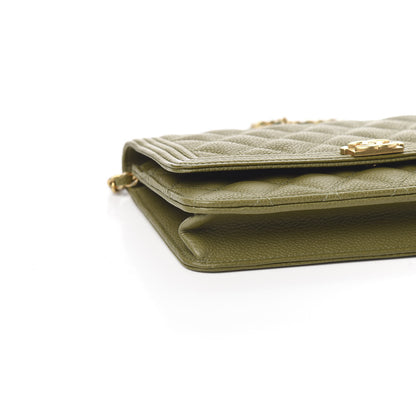 Chanel Caviar Quilted Boy Wallet On Chain WOC Khaki 9 of 11