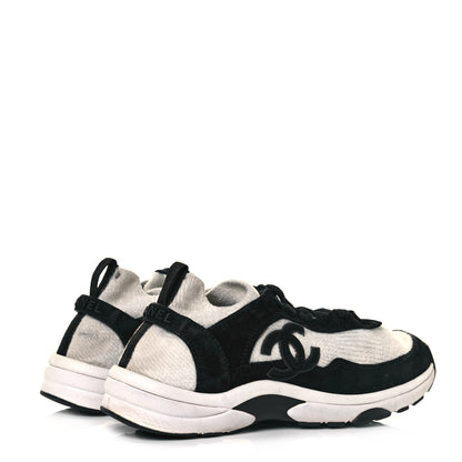 Chanel Fabric Suede Calfskin CC Sneakers 40 White Black 4 of 9