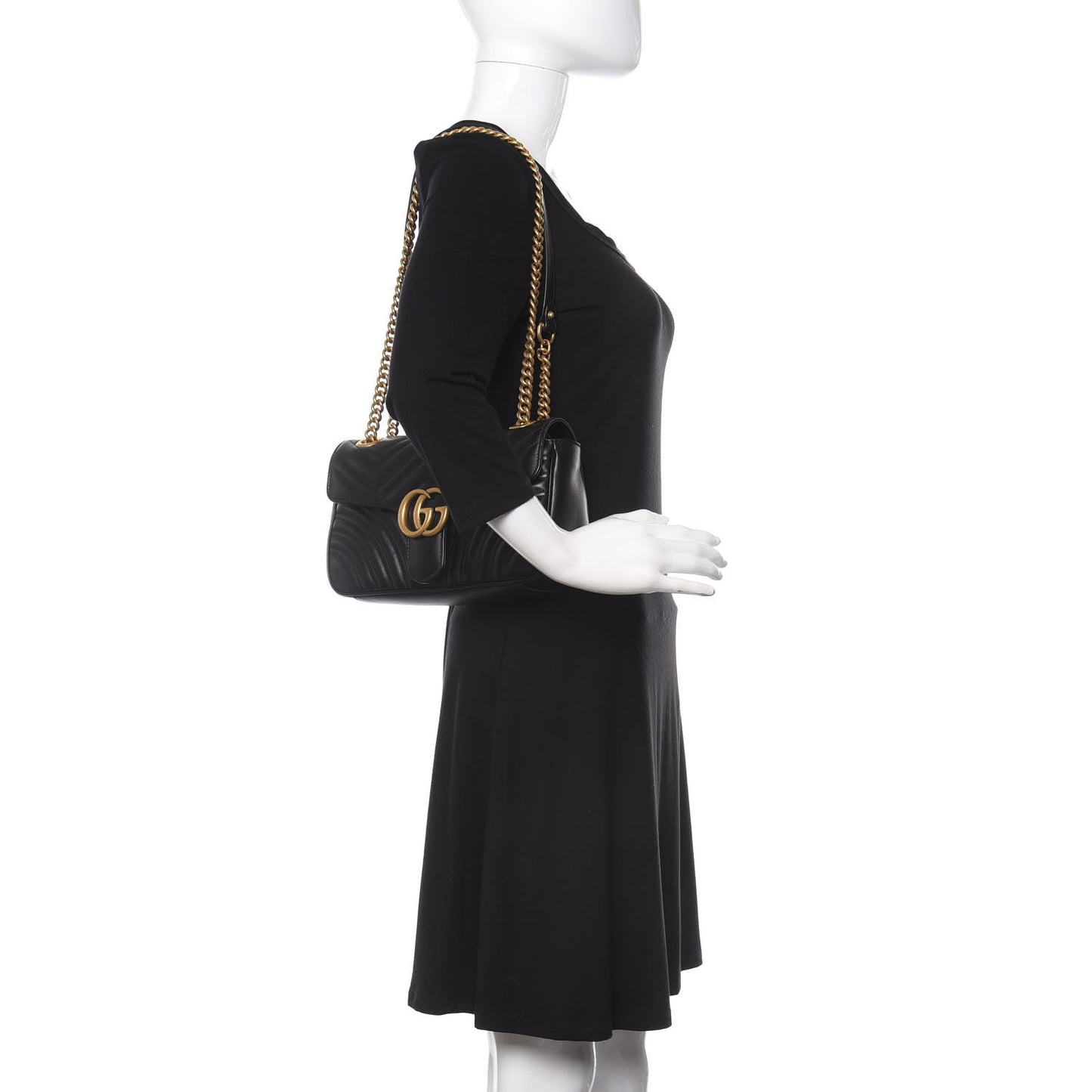Calfskin Matelasse Small GG Marmont Shoulder Bag Black