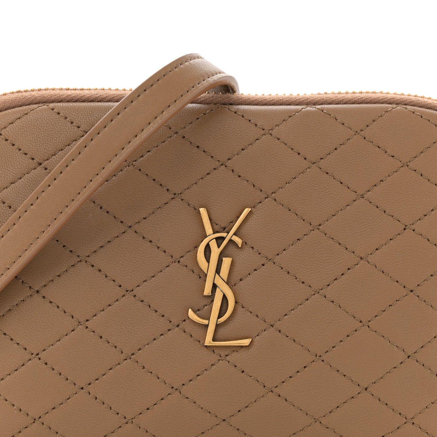 Lambskin Quilted Gaby Zipped Pouch Dark Cork