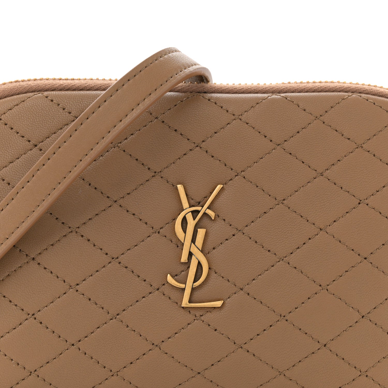 Saint Laurent Lambskin Quilted Gaby Zipped Pouch Dark Cork 8 of 11