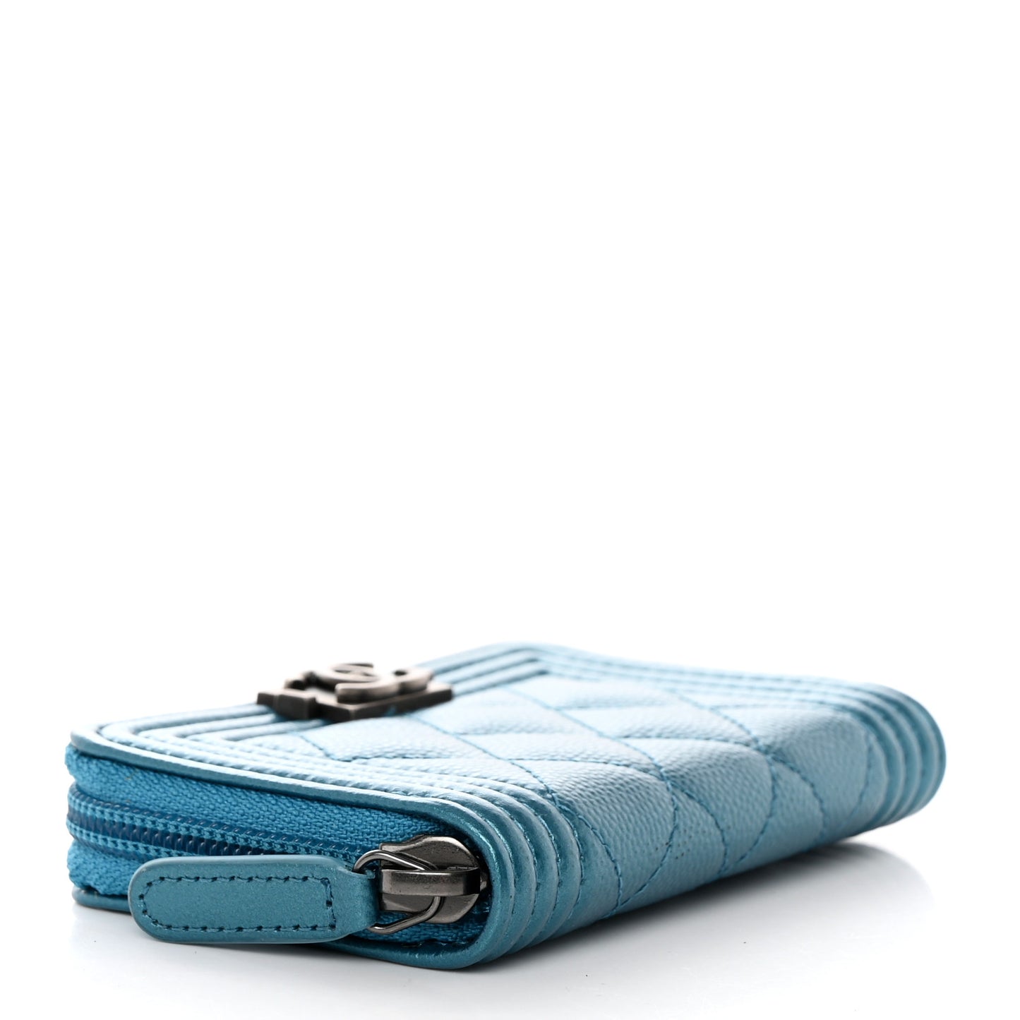 Metallic Caviar Quilted Boy Zip Around Coin Purse Wallet Turquoise