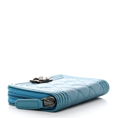 Chanel Metallic Caviar Quilted Boy Zip Around Coin Purse Wallet Turquoise 4 of 8
