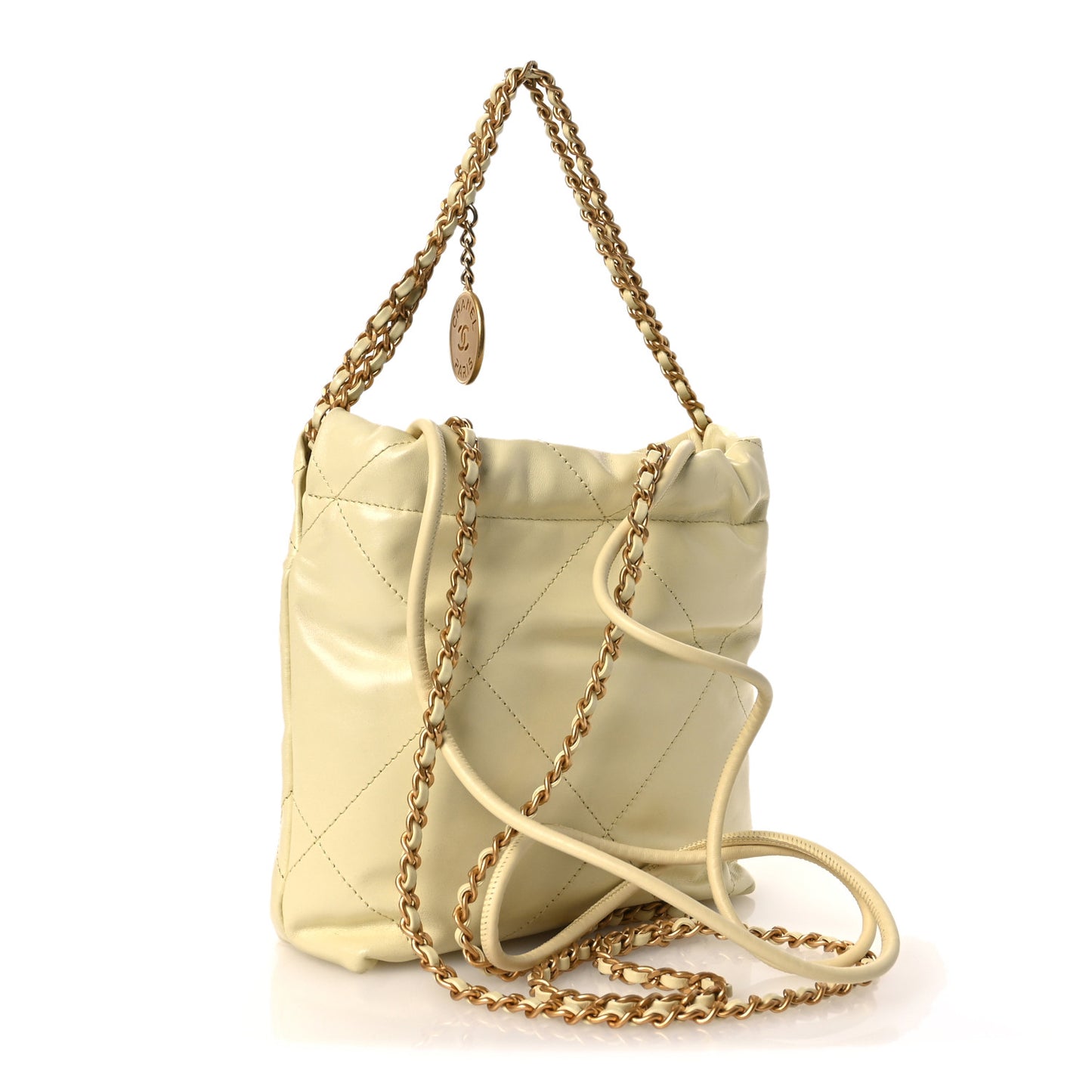 Shiny Calfskin Quilted Mini Chanel 22 Light Yellow