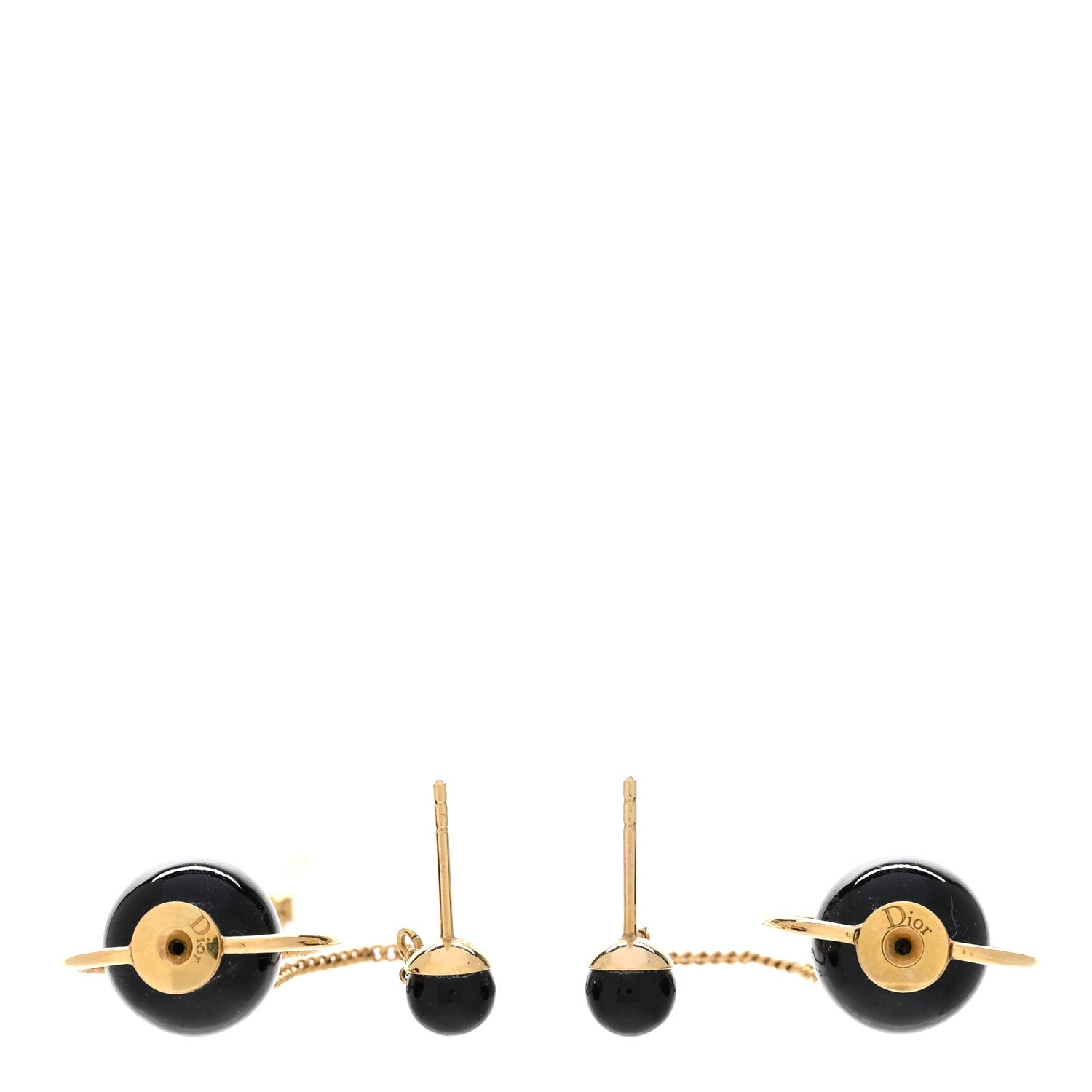 Christian Dior Pearl Tribales Dangle Chain Earrings Black Gold 3 of 4