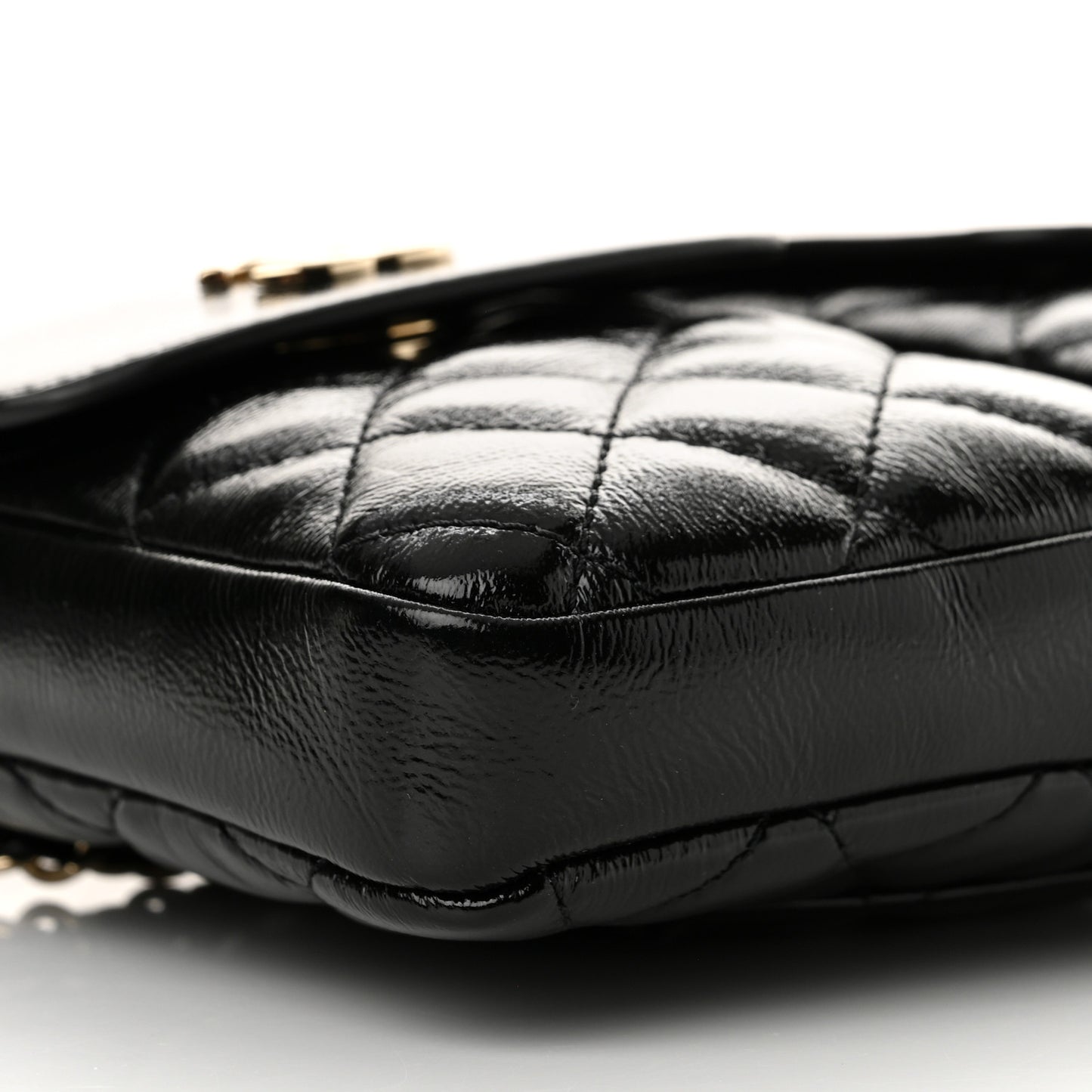 Glazed Calfskin Quilted Double Pocket Crossbody Flap Black