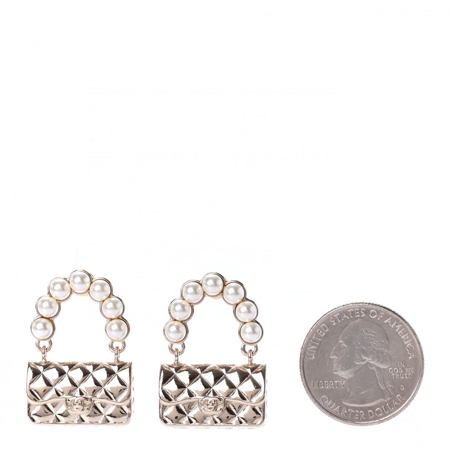 Pearl Quilted CC Flap Bag Earrings Gold