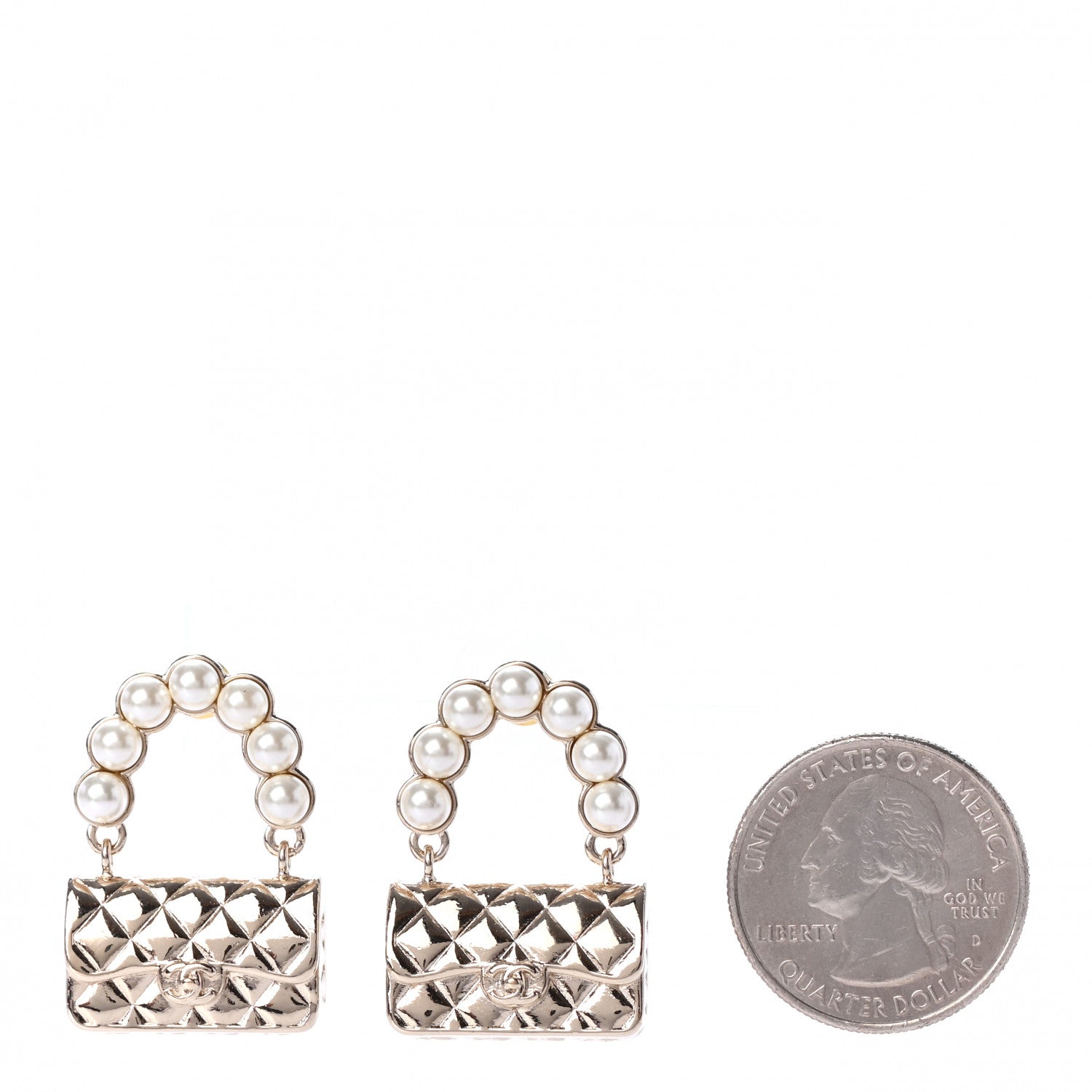 Chanel Pearl Quilted CC Flap Bag Earrings Gold 2 of 4