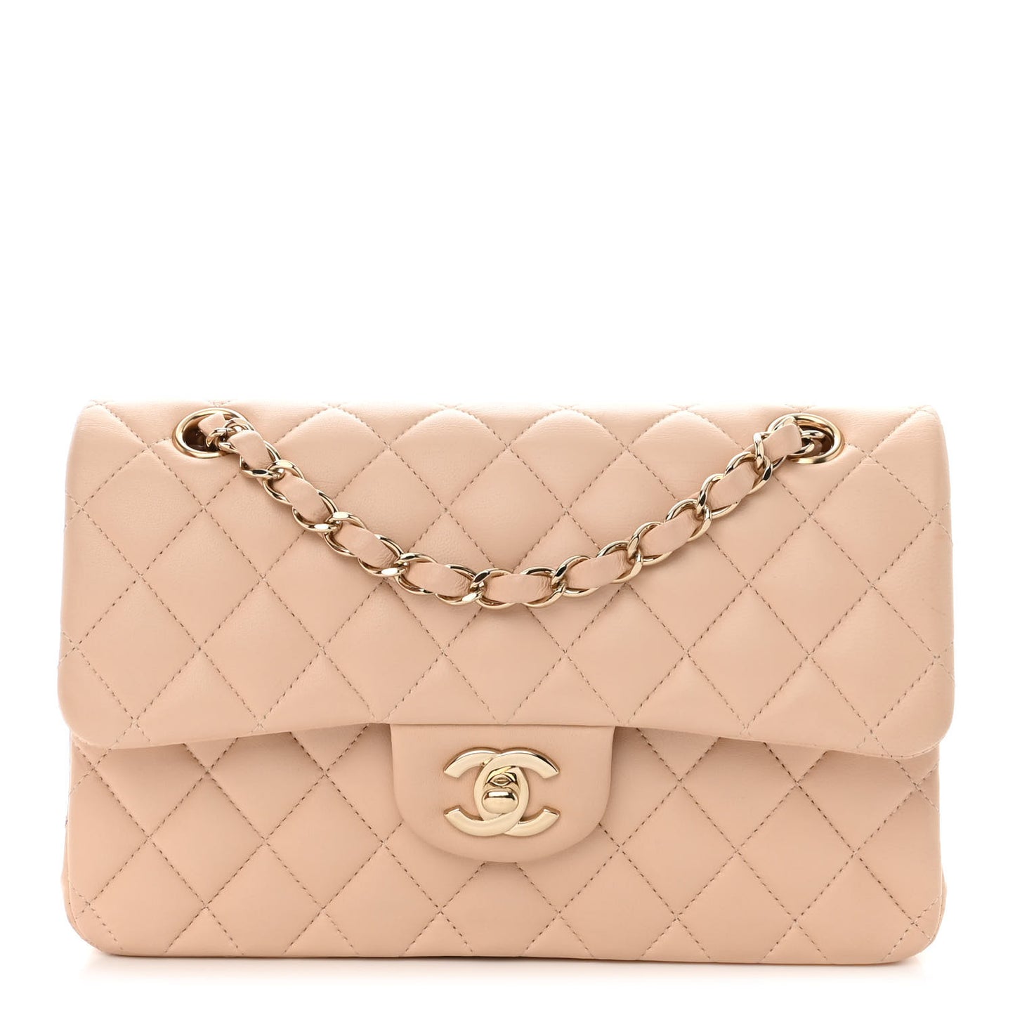 Lambskin Quilted Small Double Flap Beige