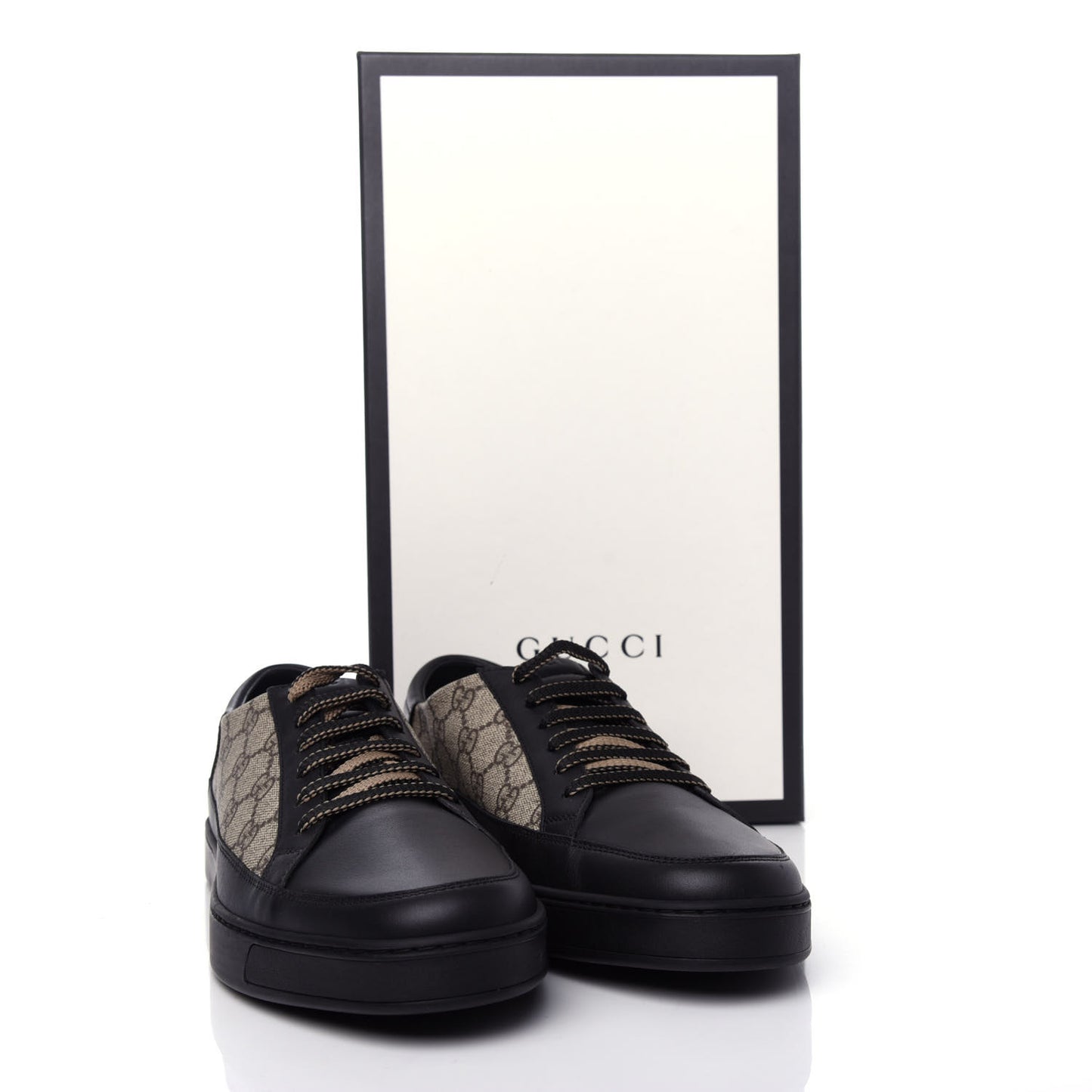 GG Supreme Monogram Mens Low Top Sneakers 10 Black Beige Ebony