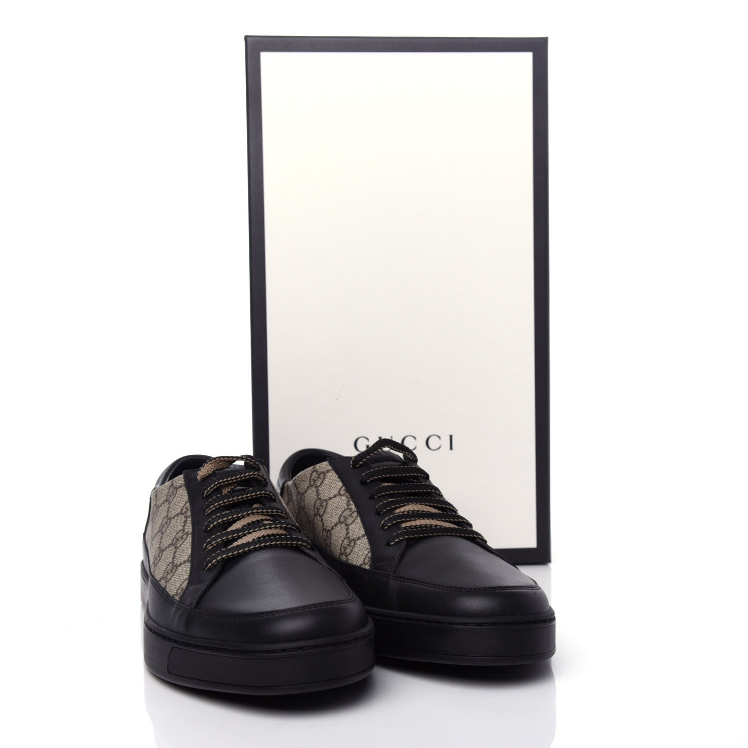 Gucci GG Supreme Monogram Mens Low Top Sneakers 10 Black Beige Ebony 11 of 11