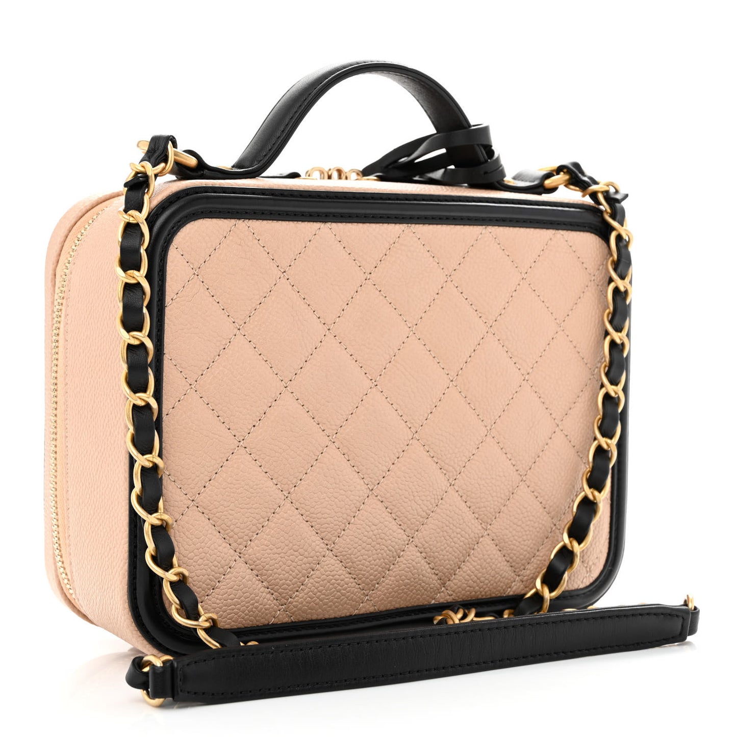 Caviar Quilted Medium CC Filigree Vanity Case Beige Black