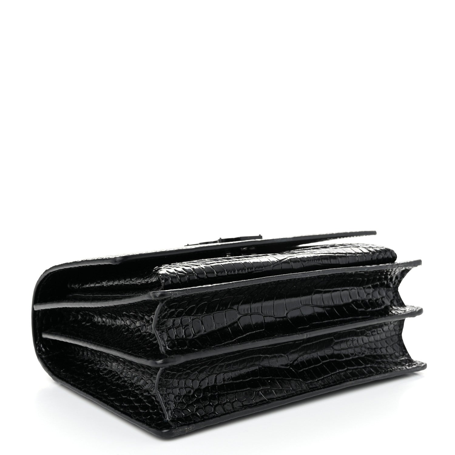 Saint Laurent Calfskin Crocodile Embossed Medium Monochrome Monogram Sunset Black 4 of 9