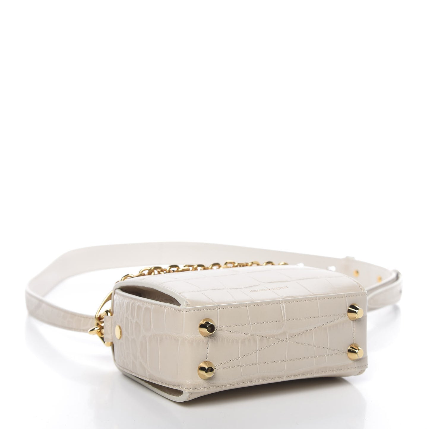 Calfskin Crocodile Embossed Box Shoulder Bag 16 Cream