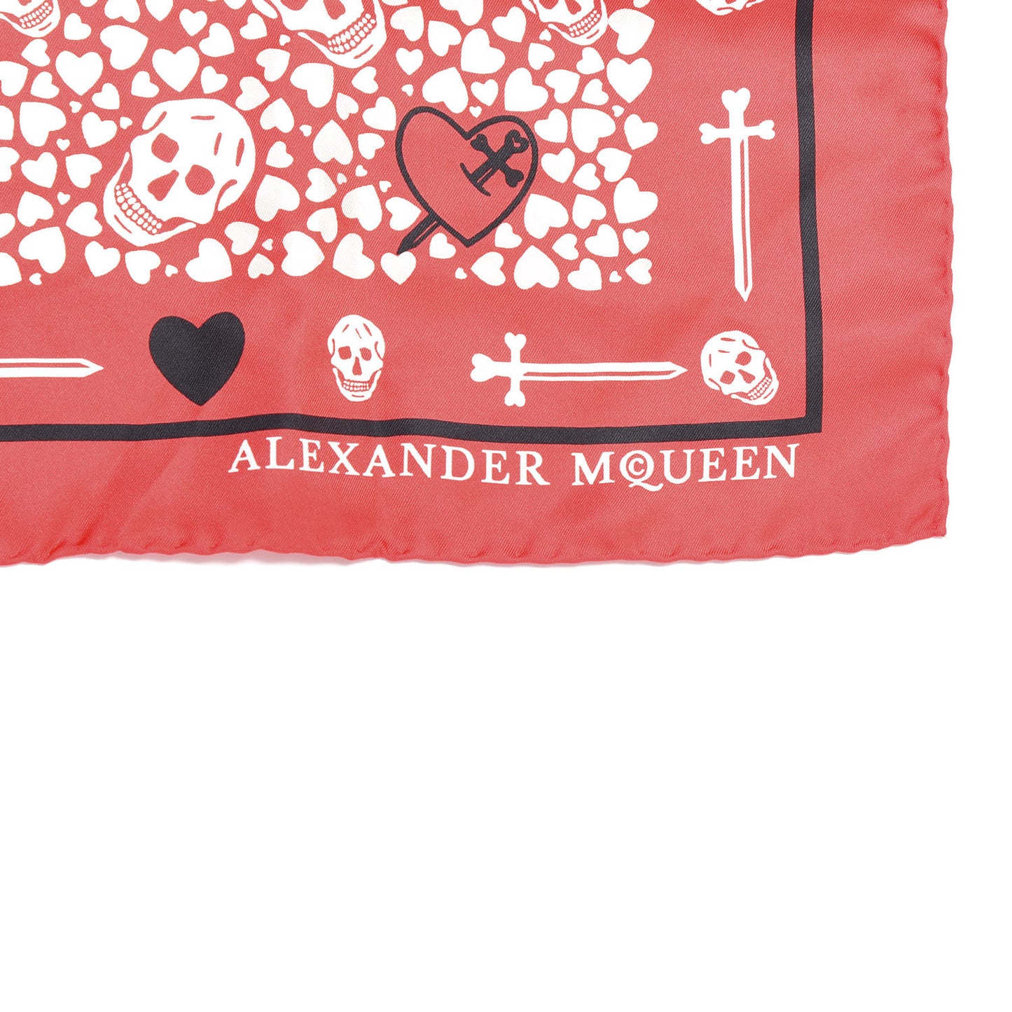 Silk Heart Skull Print Scarf Red