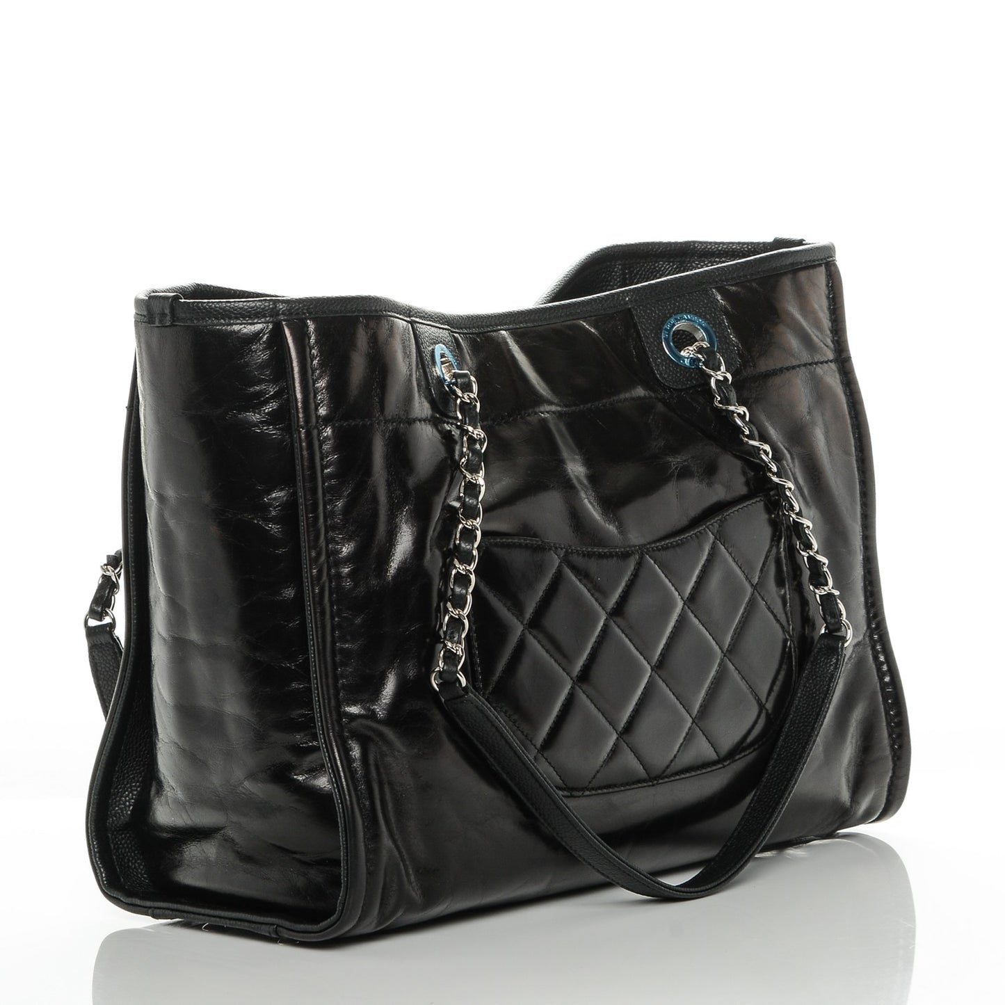 Glazed Calfskin Small Deauville Tote Black