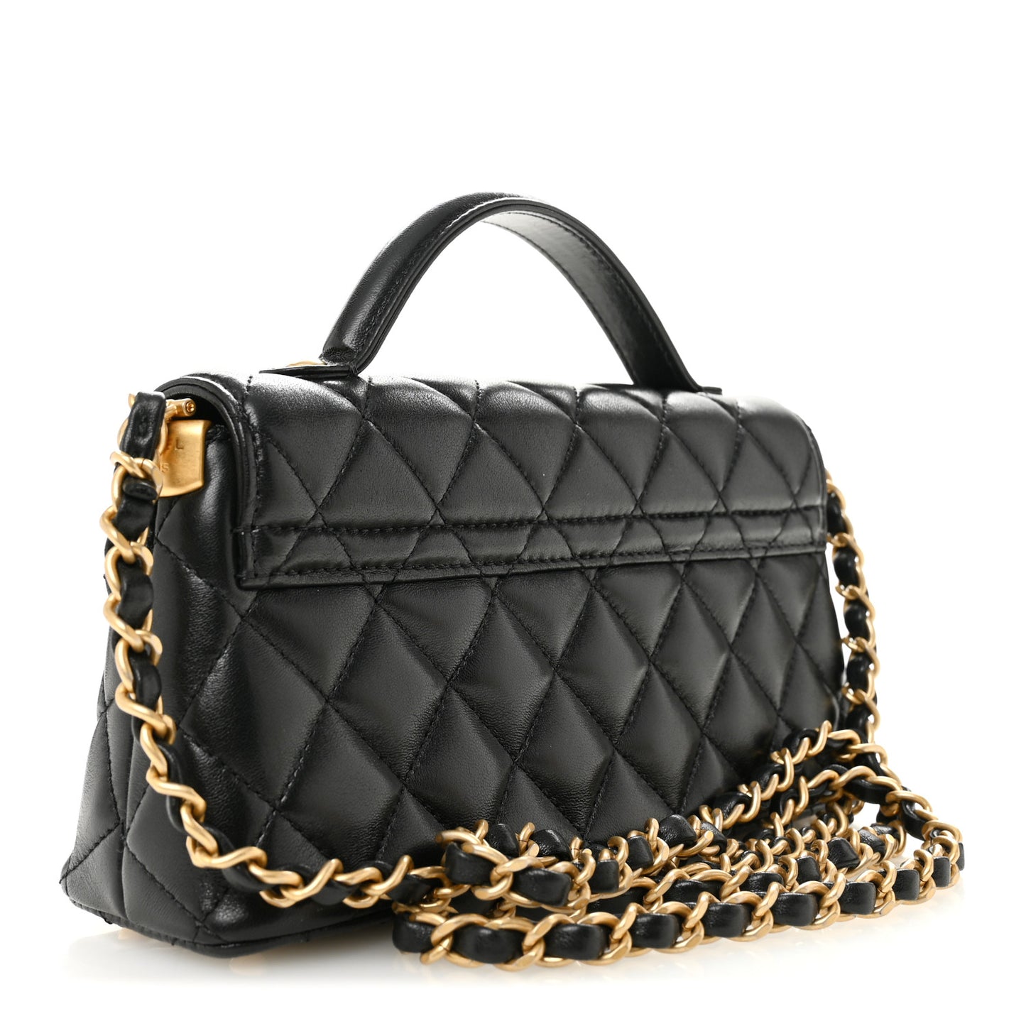 Lambskin Quilted Mini Flap Top Handle Bag Black