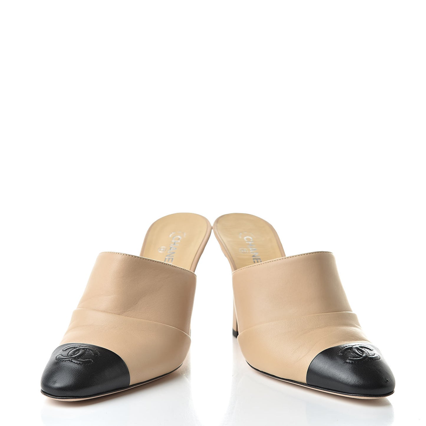 Lambskin Cap Toe CC Mules 36.5 Beige