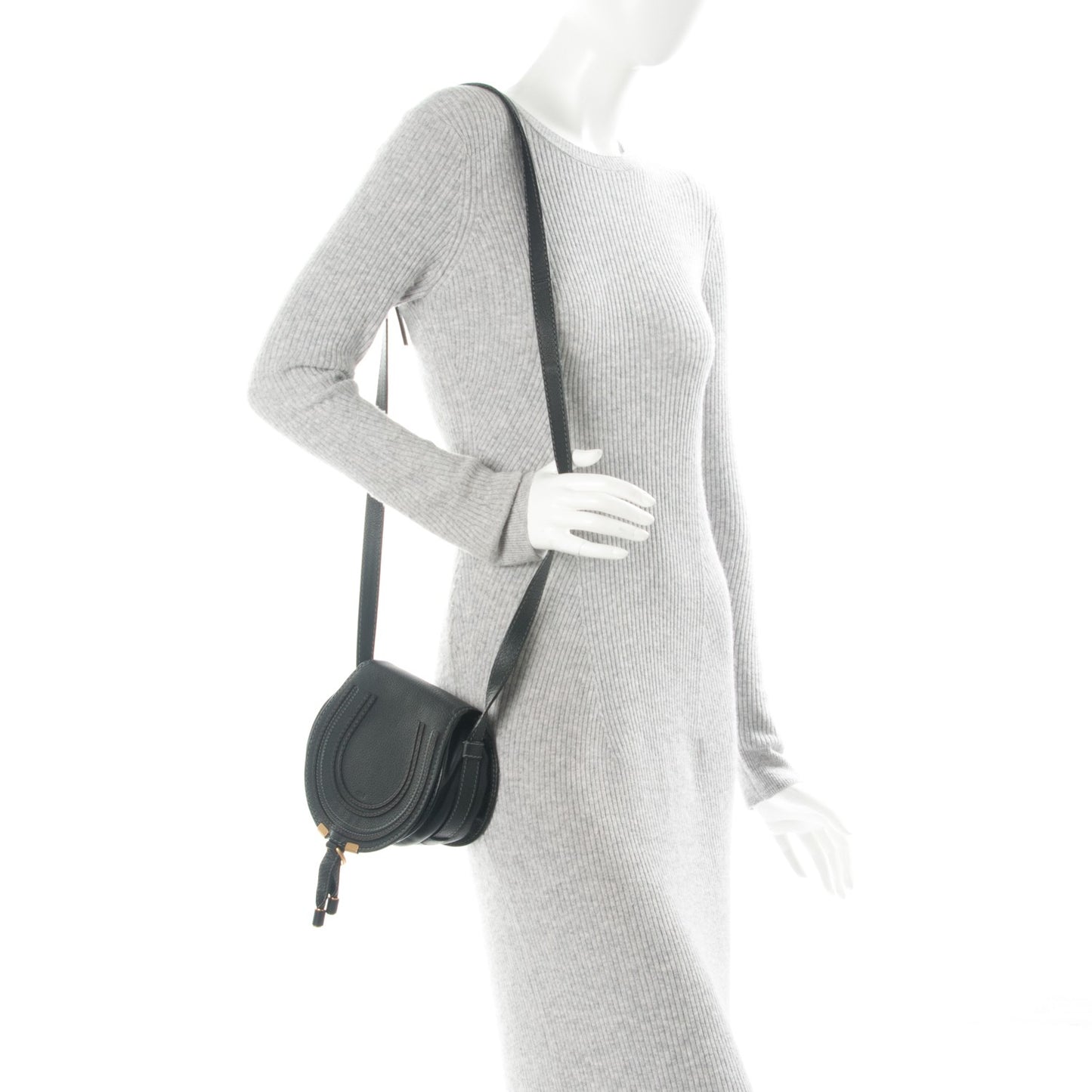 Calfskin Mini Marcie Round Crossbody Bag Black