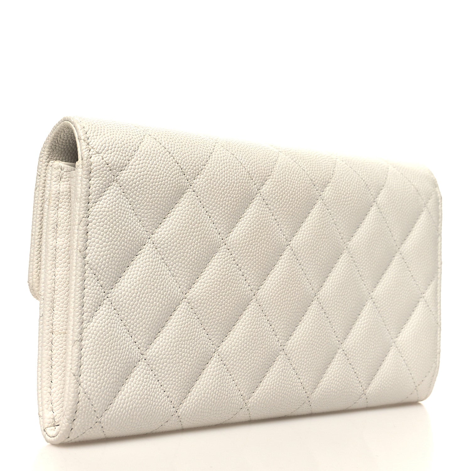 Chanel Caviar Quilted Striated CC Large Gusset Flap Wallet White 3 of 11