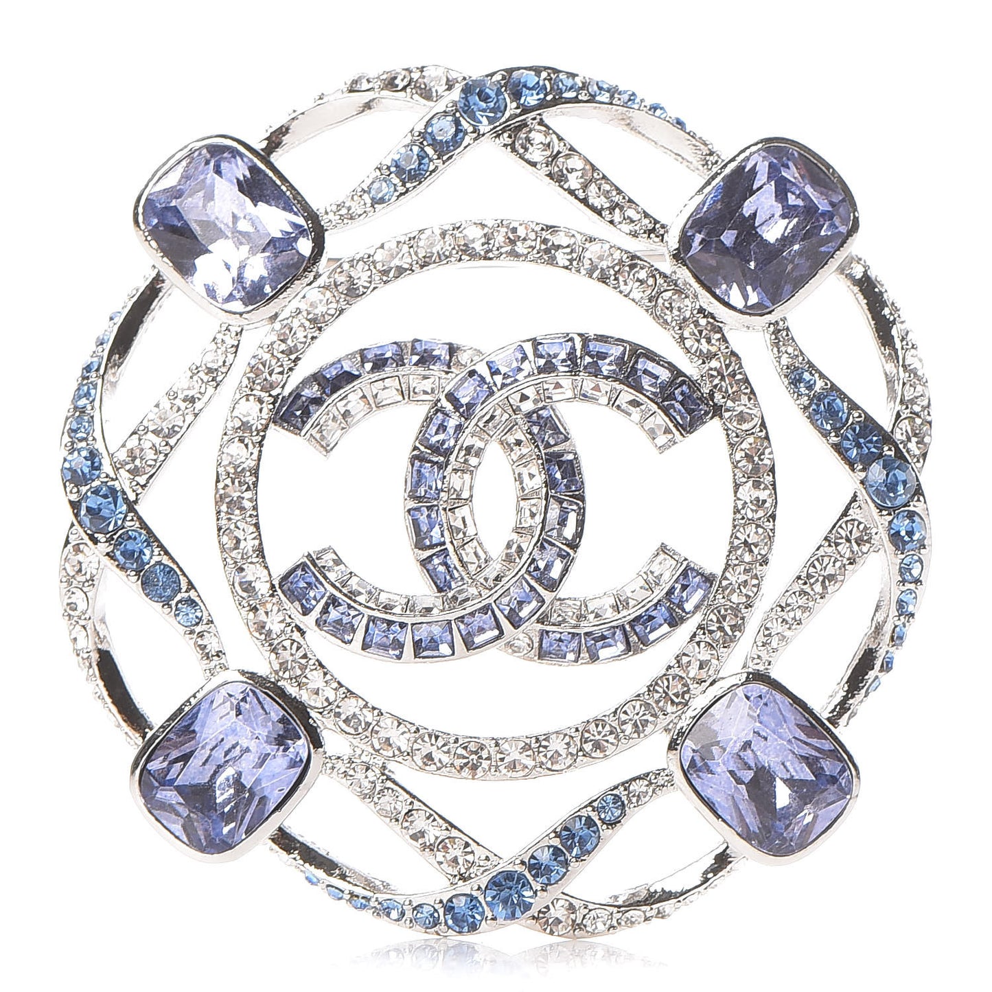 Crystal CC Brooch Silver Blue
