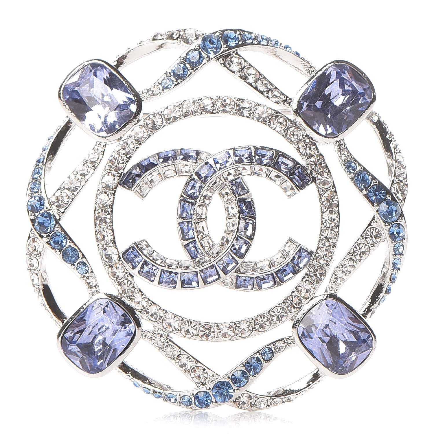 Chanel Crystal CC Brooch Silver Blue 1 of 6