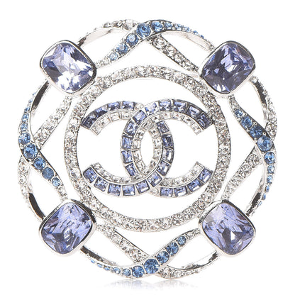 Chanel Crystal CC Brooch Silver Blue 1 of 6