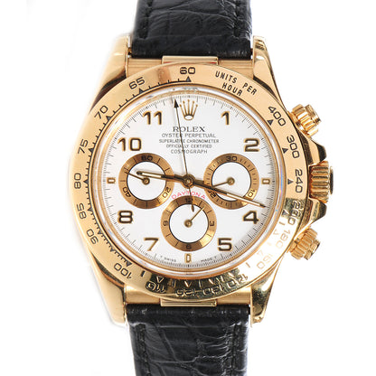 Rolex 18K Yellow Gold Alligator 40mm Oyster Perpetual Cosmograph Daytona Watch White 16518 1 of 9