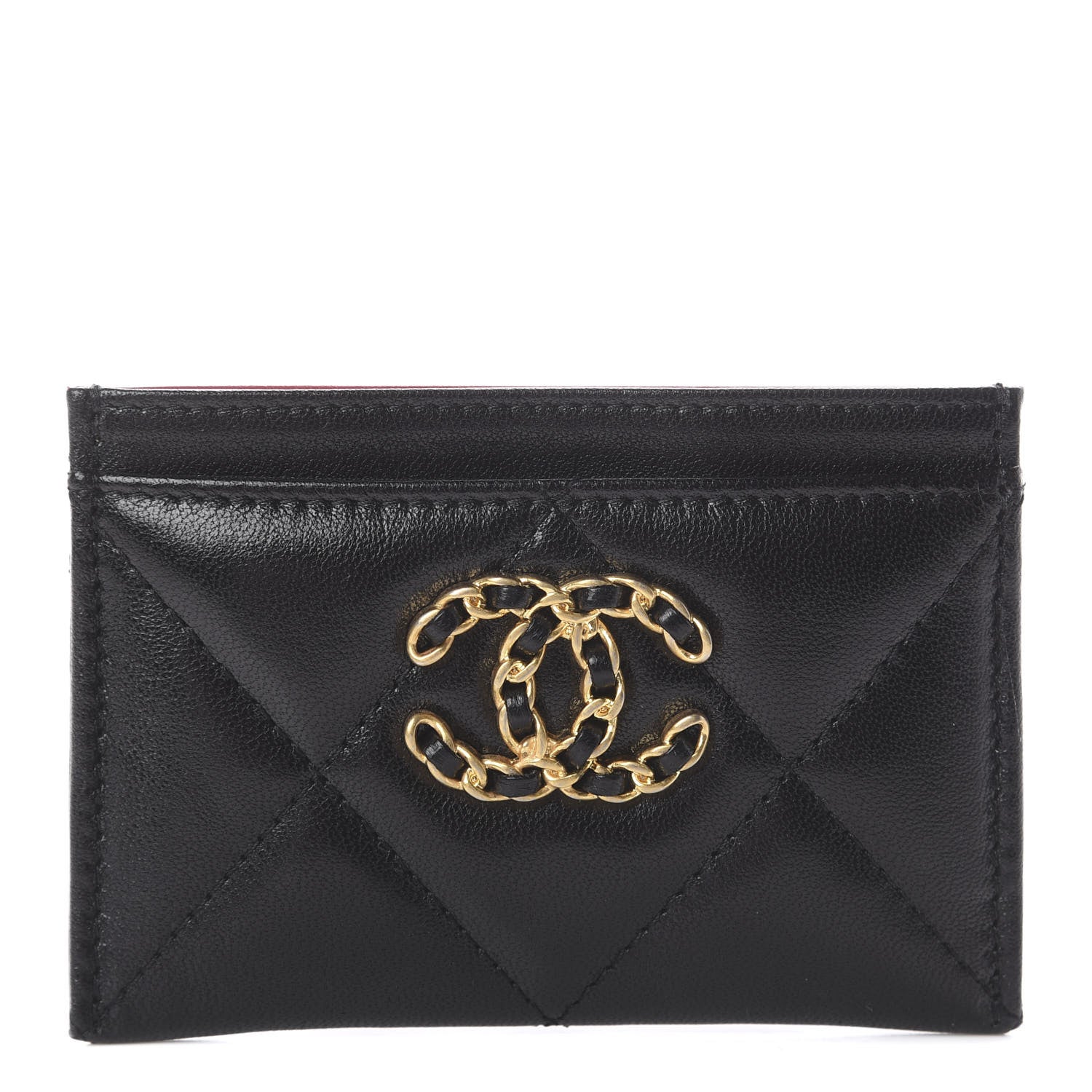 Chanel Shiny Goatskin Quilted Chanel 19 Card Holder Black 1 of 7