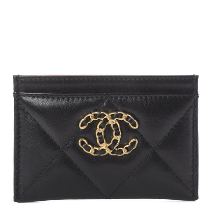 Chanel Shiny Goatskin Quilted Chanel 19 Card Holder Black 1 of 7