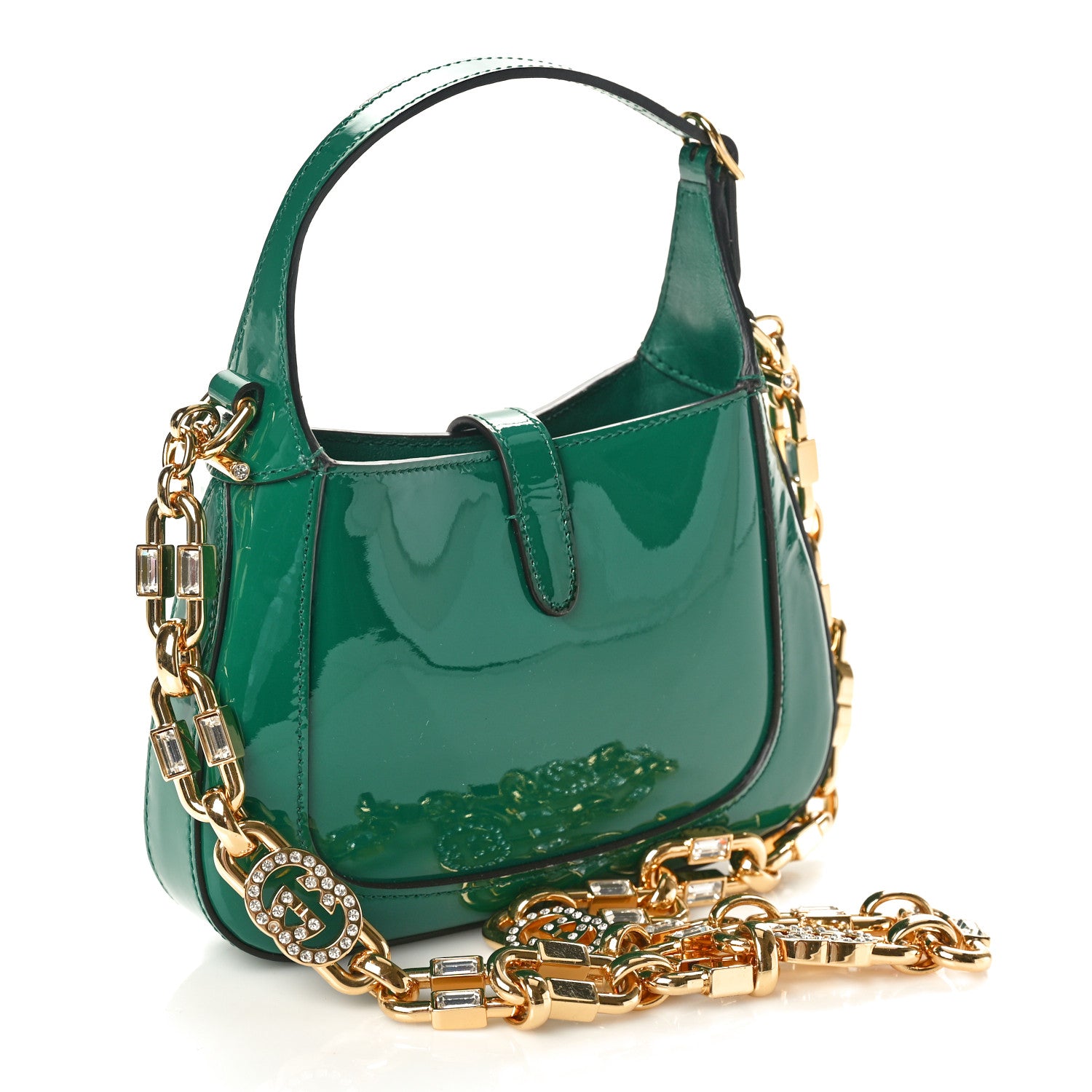 Gucci Patent Mini Jackie 1961 Crystal Hobo Emerald 2 of 10