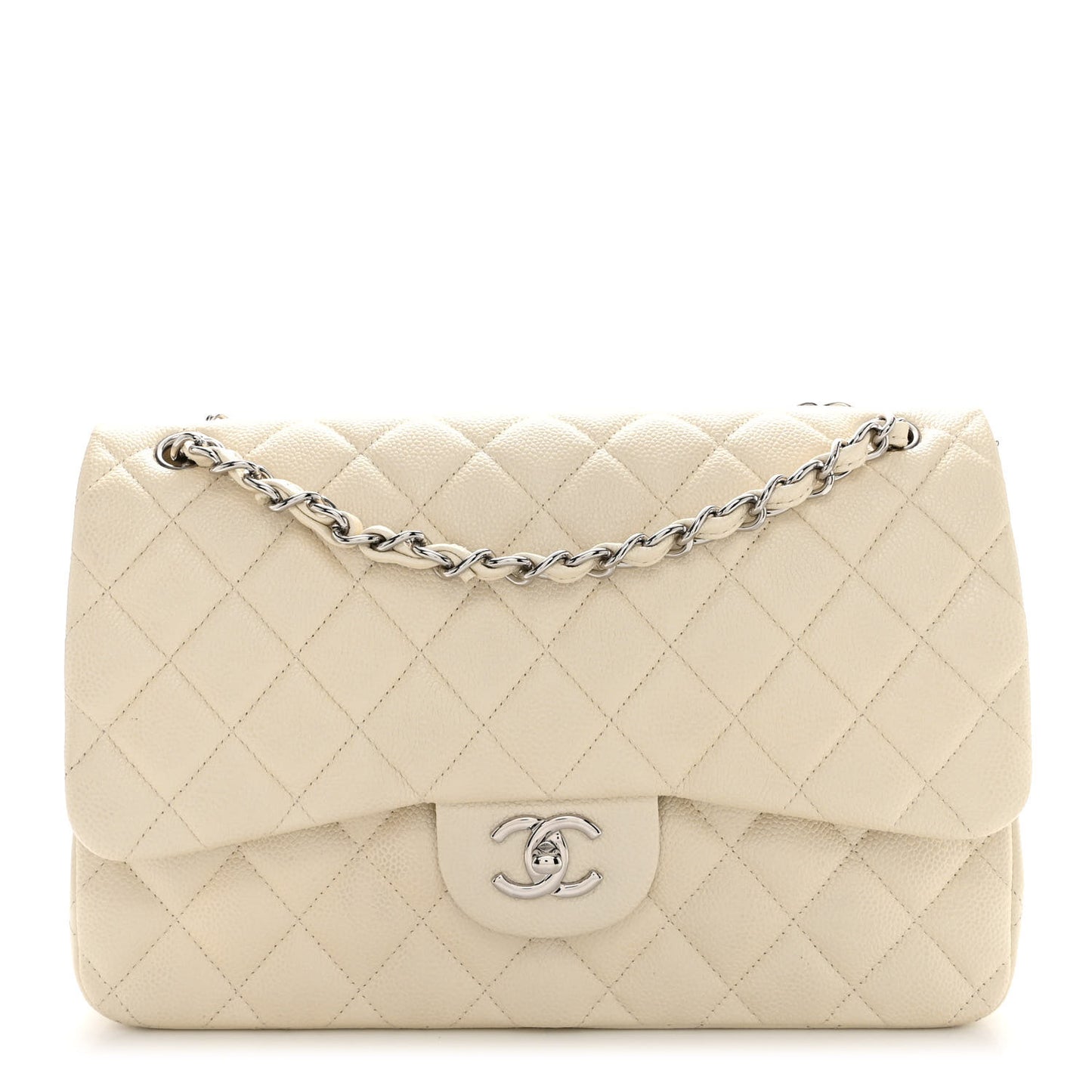 Caviar Quilted Jumbo Double Flap White