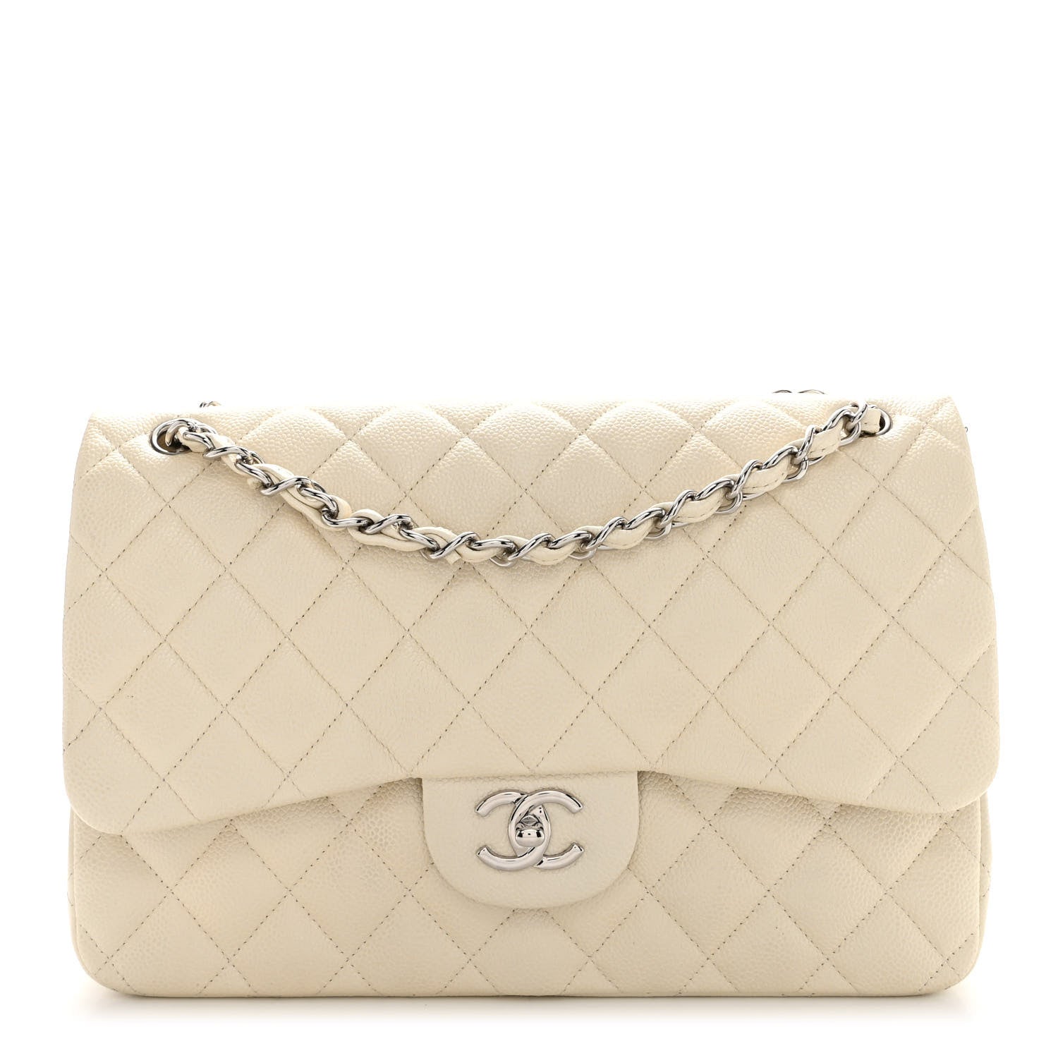 Chanel Caviar Quilted Jumbo Double Flap White 1 of 14