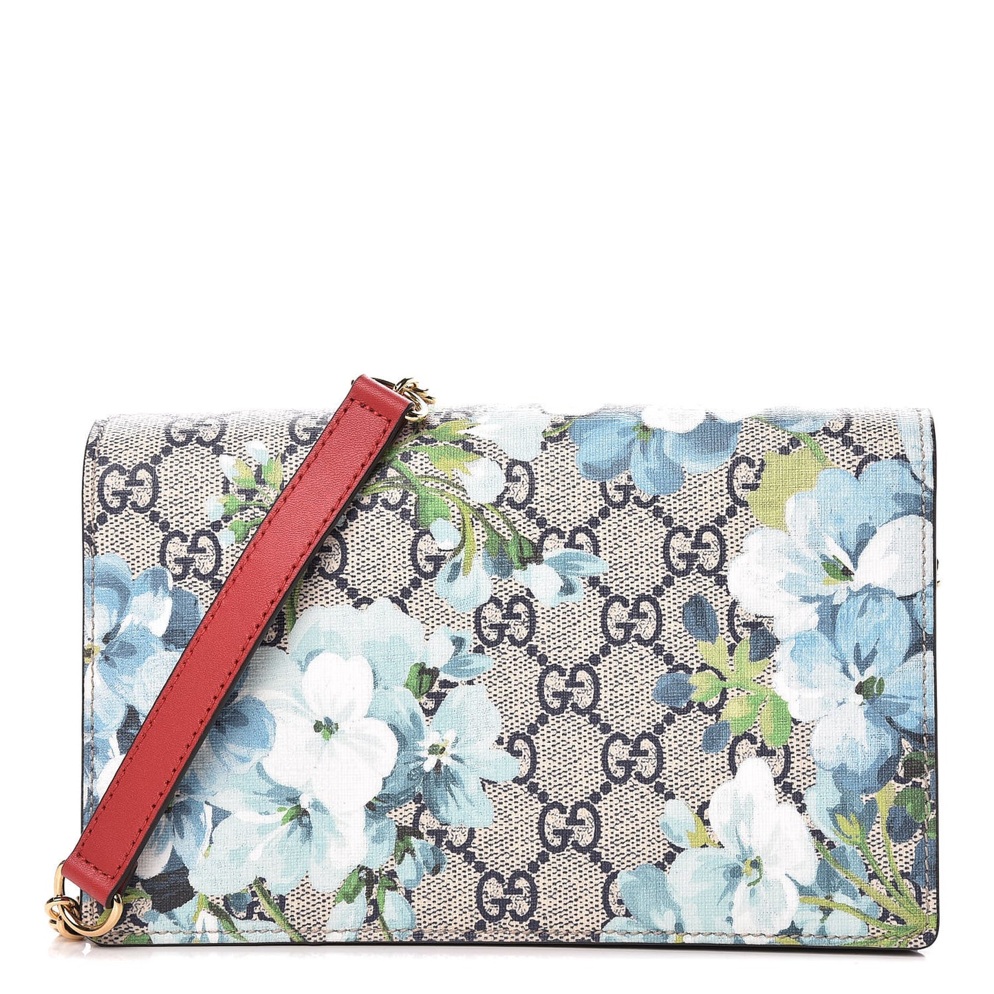 GG Supreme Monogram Blooms Chain Wallet Blue
