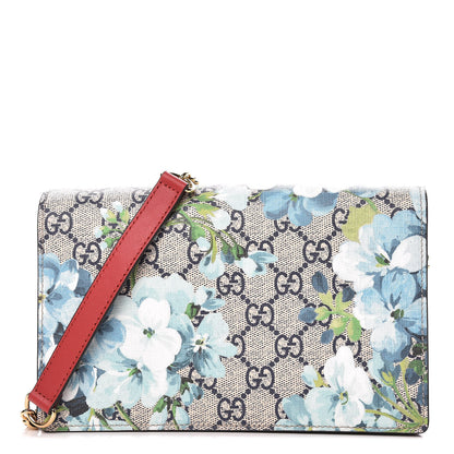 Gucci GG Supreme Monogram Blooms Chain Wallet Blue 1 of 8