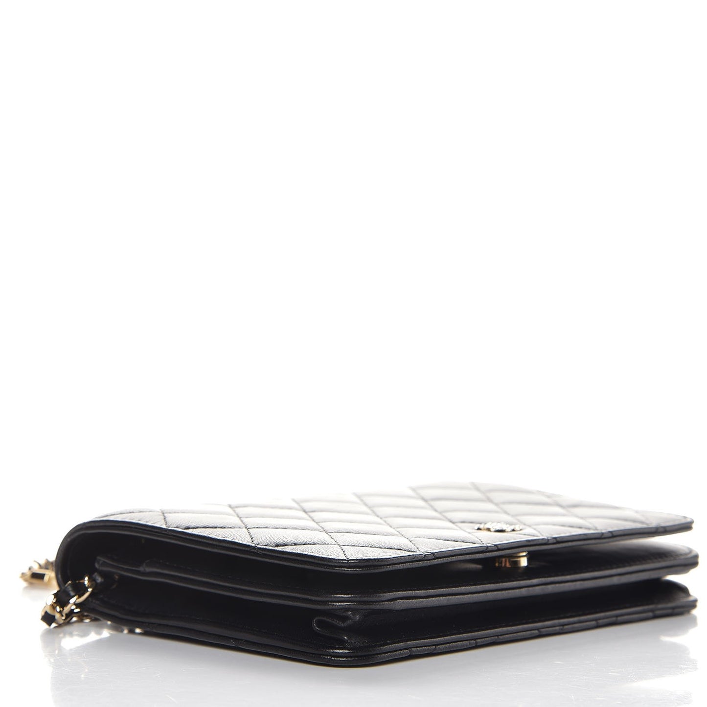 Lambskin Quilted Pearl Wallet On Chain WOC Black
