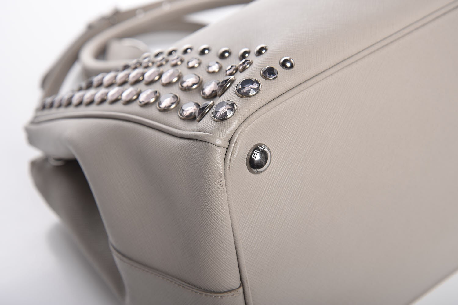 Prada Saffiano Lux Studded Crystal Medium Galleria Double Zip Tote Talco 10 of 12