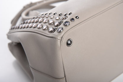Prada Saffiano Lux Studded Crystal Medium Galleria Double Zip Tote Talco 10 of 12