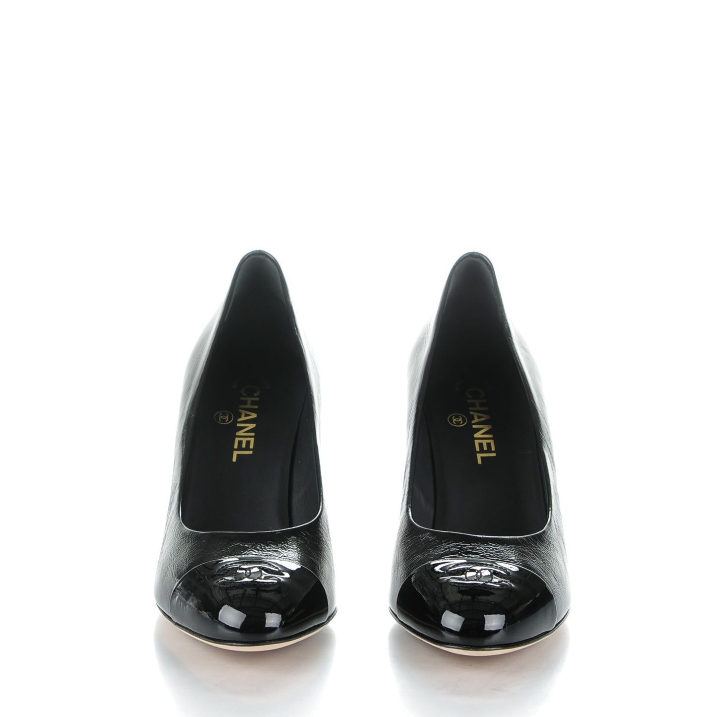 Crumpled Calfskin Patent Cap Toe CC Pumps 40 Black
