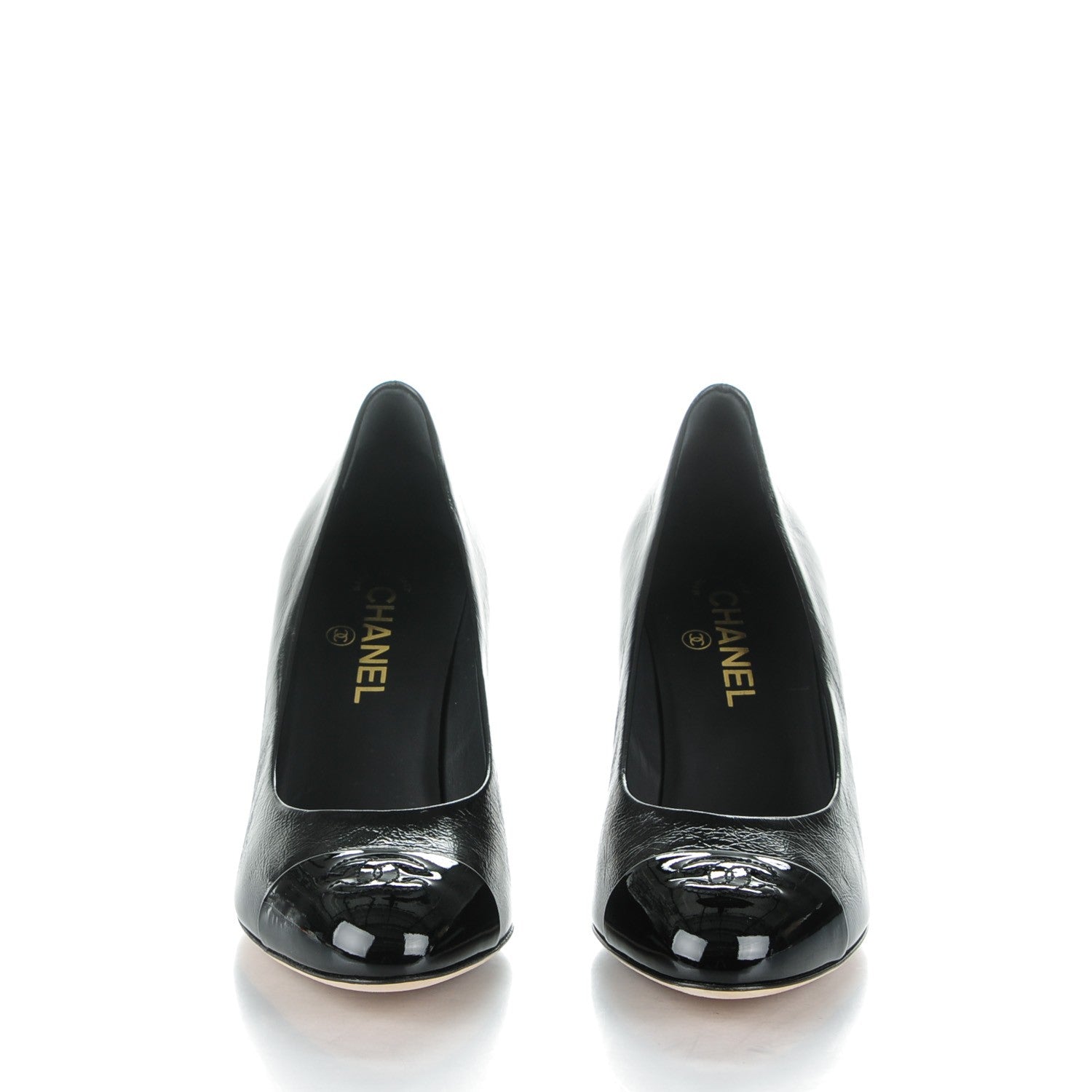 Chanel Crumpled Calfskin Patent Cap Toe CC Pumps 40 Black 2 of 7