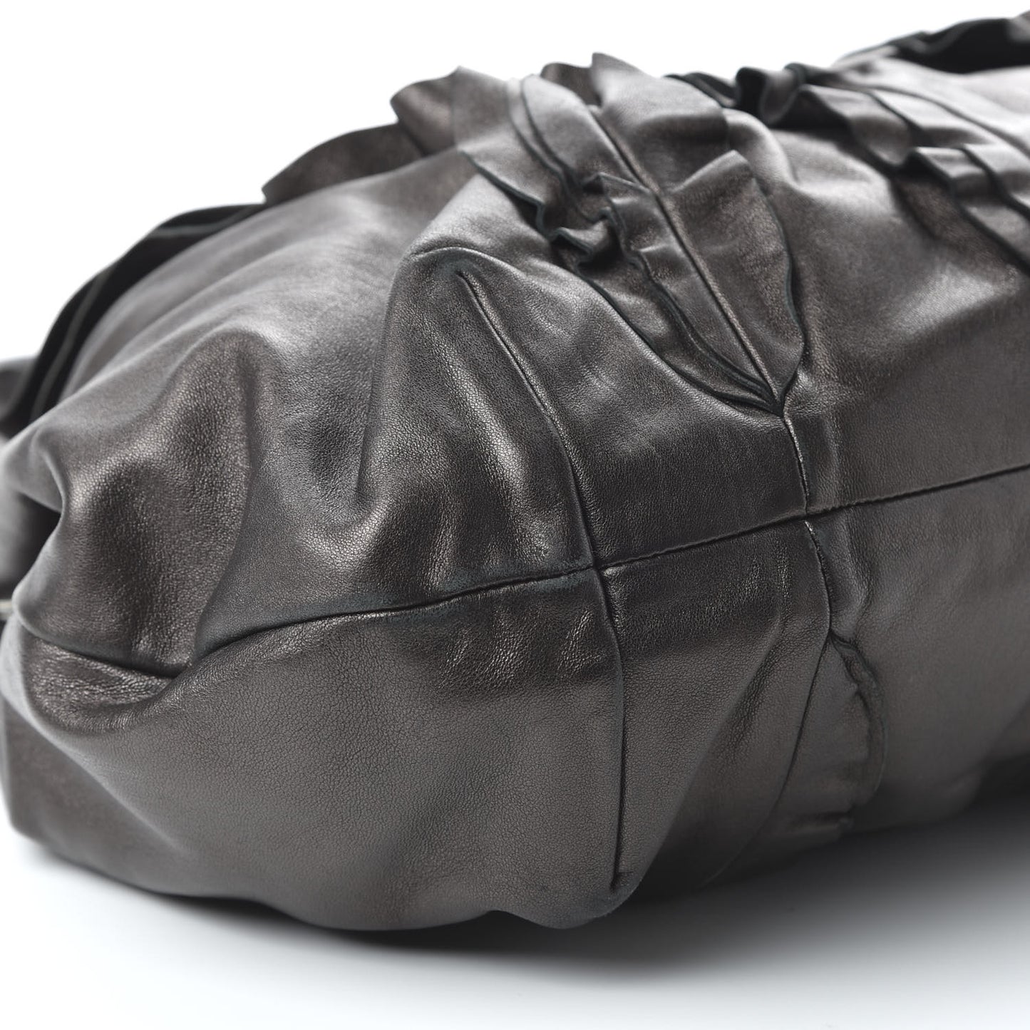 Metallic Nappa Ruffle Hobo Black