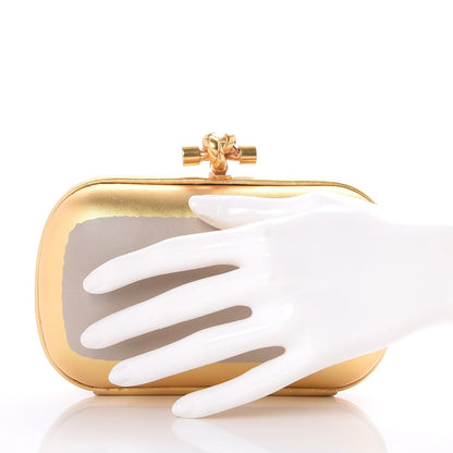 Bottega Veneta Gilded Waxed Leather Knot Clutch Gold White 2 of 6