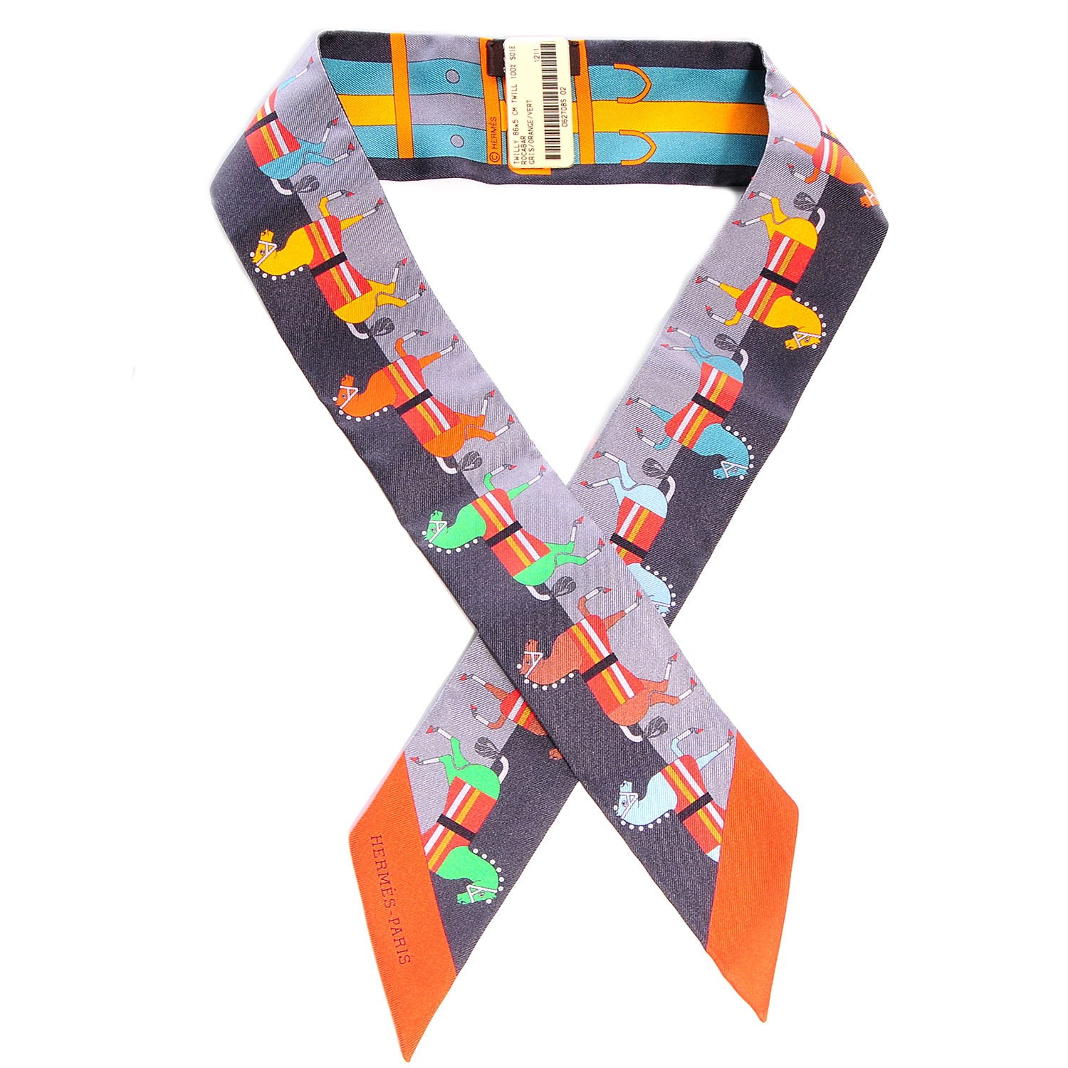 Hermes Silk Rocabar Twilly Gris Orange Vert 1 of 4