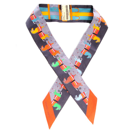 Hermes Silk Rocabar Twilly Gris Orange Vert 1 of 4