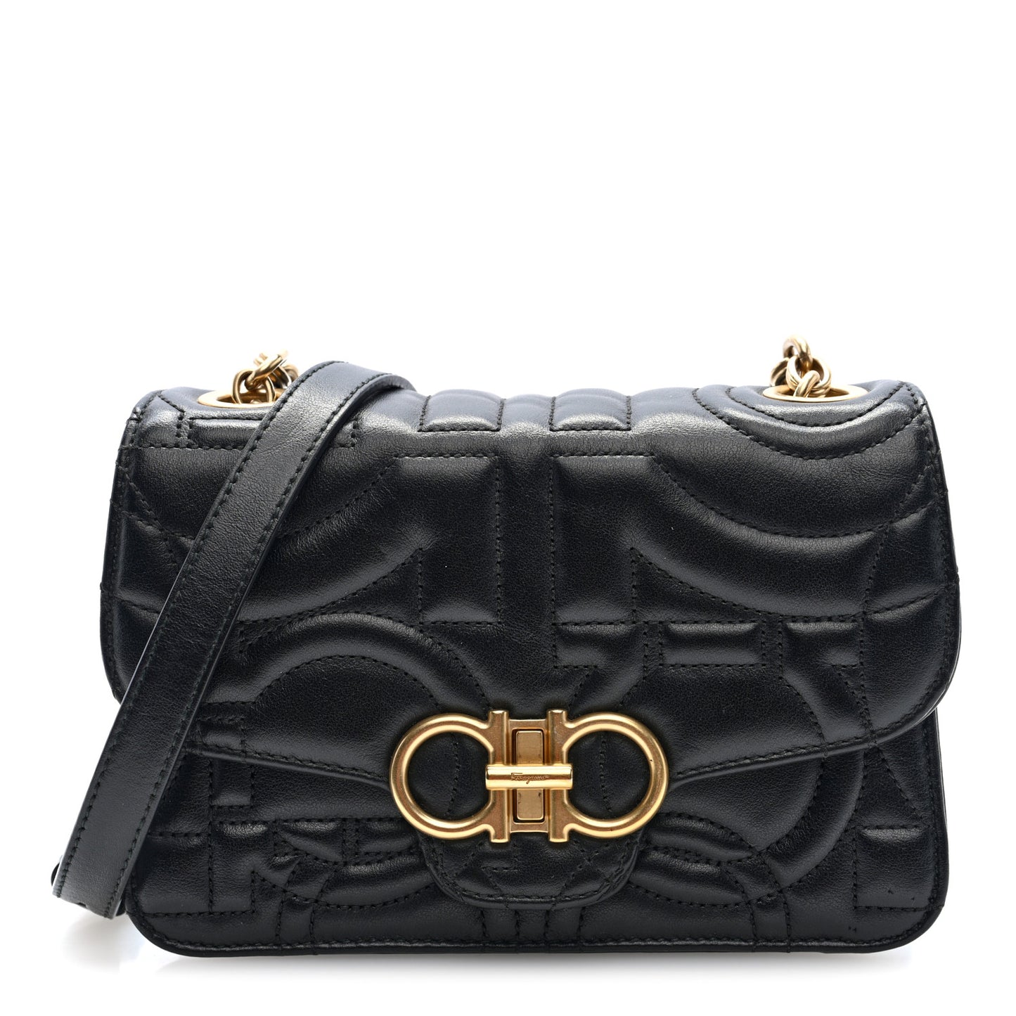 Calfskin Quilted Gancini Mini Crossbody Flap Bag Black