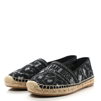 Christian Dior Lurex Embroidered Mizza Granville Espadrille 37 Metallic Grey Black 3 of 11
